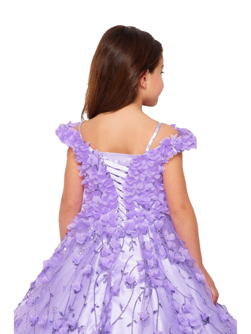 Bliss Little Girls Lilac Off Shoulder 3D Floral Applique Ball Gown 2-6 - SophiasStyle.com